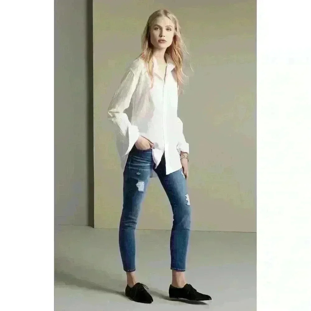 Current/Elliott The Stiletto 80s Distressed Mid Rise Jeans Womens 28 Medium Wash